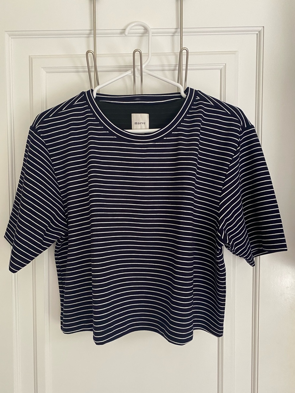 NWT- Maeve by Anthropologie: Navy & White Striped Short Sleeve Tee